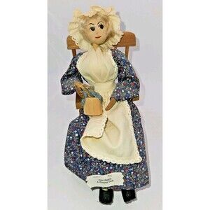 Vintage Ozark Dolls Corn AUNT DULCIE In Rocking Chair Walnut Head Folk Art